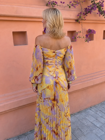 Women's Long Floral Dress with Deep Neckline - view 3