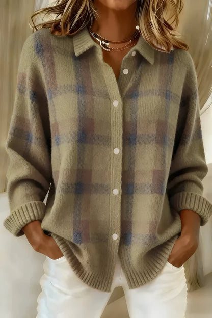Women's longline button-front knit cardigan in brown