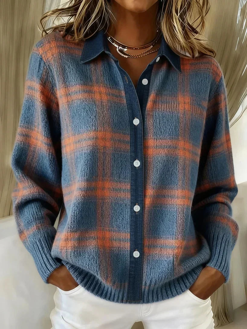 Women's longline button-front knit cardigan, front view