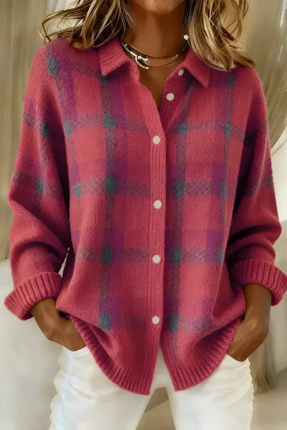 Women's longline button-front knit cardigan in pink