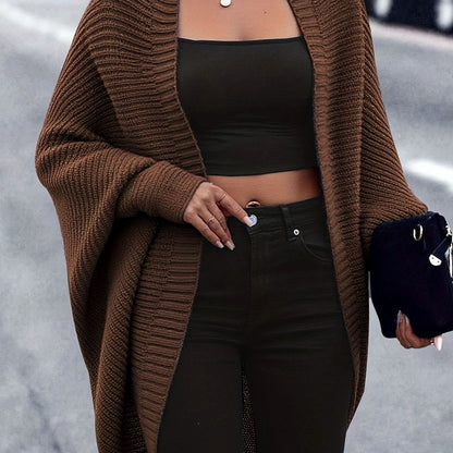 Women's oversized batwing-sleeve open-front longline cardigan, layered styling