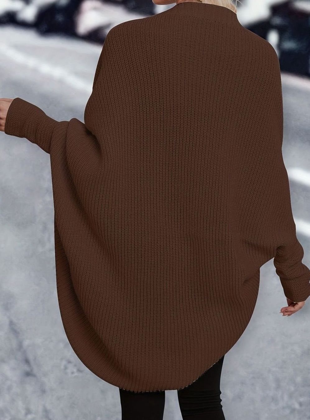 Women's oversized batwing-sleeve open-front longline cardigan, color swatch