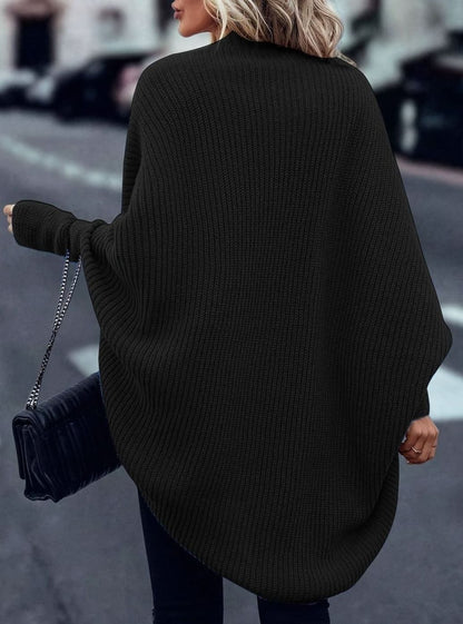 Women's oversized batwing-sleeve open-front longline cardigan, back view
