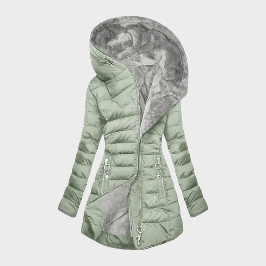 Women's Quilted Puffer Coat with Oversized Hood - view 1