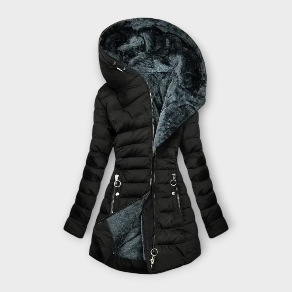 Women's Quilted Puffer Coat with Oversized Hood - view 2