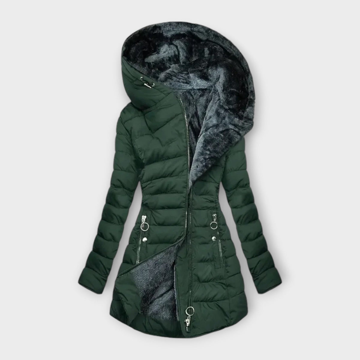 Women's Quilted Puffer Coat with Oversized Hood - view 3