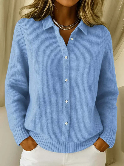 Women's ribbed longline button-front cardigan, front view