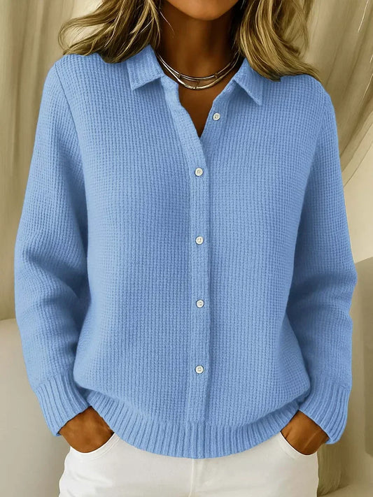 Women's ribbed longline button-front cardigan, front view
