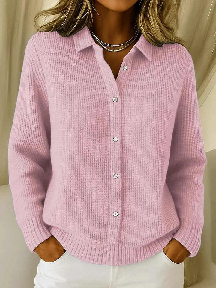 Women's ribbed longline button-front cardigan, worn on model