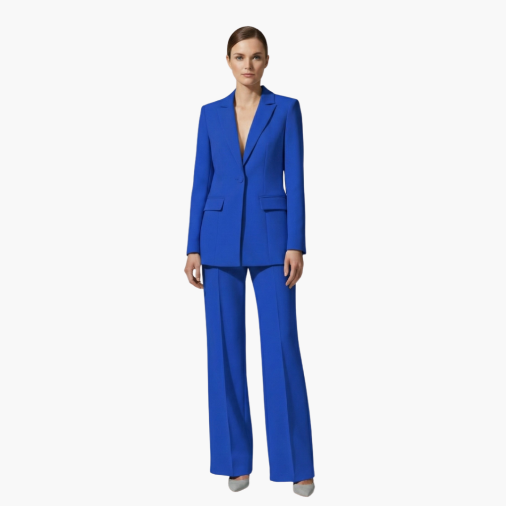 Women's Tailored Blazer Suit Set with Straight Leg Trousers - view 2