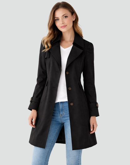 Women's slim fit trench coat with classic lapel collar, color options
