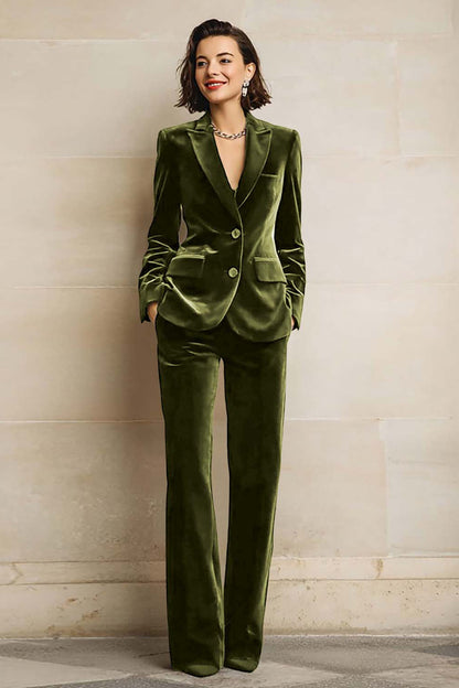 Women's Velvet Two-Piece Suit Peak Lapels Long Sleeves Wide-Leg Trousers - view 10