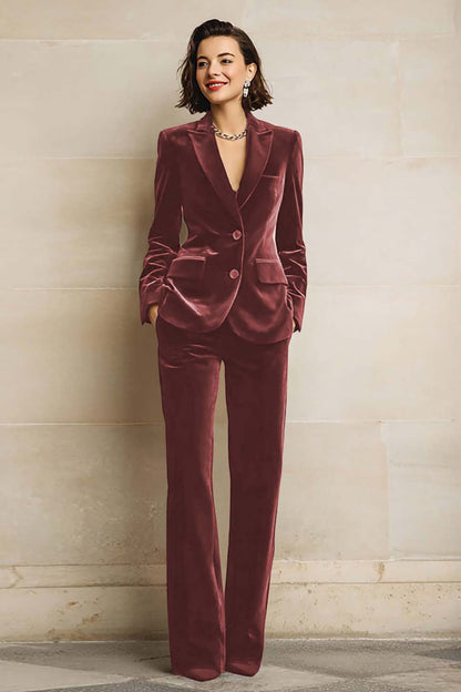 Women's Velvet Two-Piece Suit Peak Lapels Long Sleeves Wide-Leg Trousers - view 7