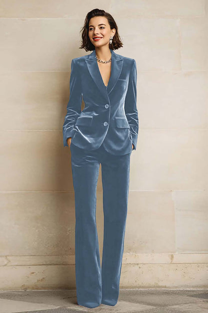 Women's Velvet Two-Piece Suit Peak Lapels Long Sleeves Wide-Leg Trousers - view 8