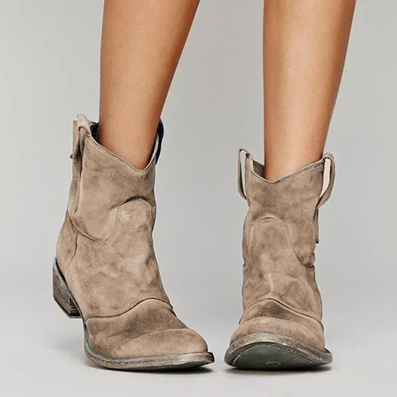 Women's vintage western ankle boots, front view