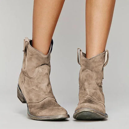 Women's vintage western ankle boots, front view