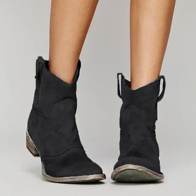 Women's vintage western ankle boots, side view