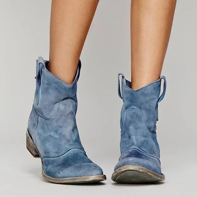 Women's vintage western ankle boots, angled view