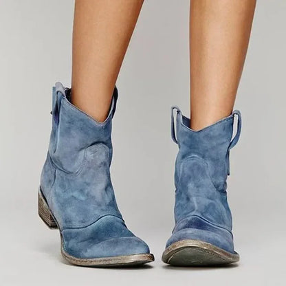 Women's vintage western ankle boots, angled view