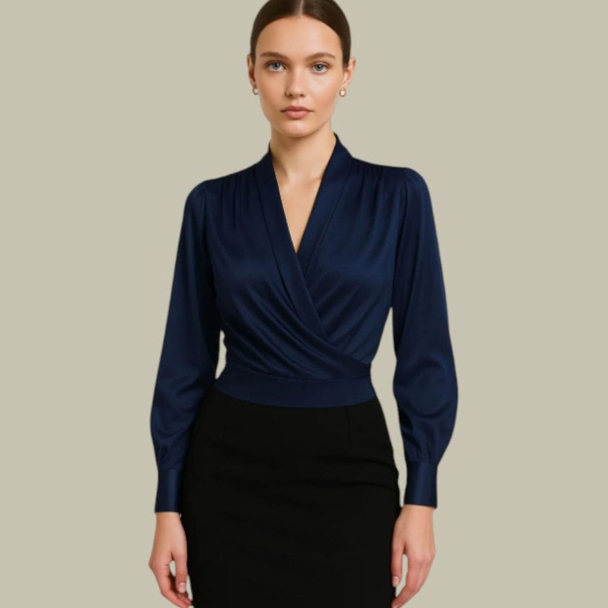 Women's Wrap-Front Long-Sleeve V-Neck Satin Blouse - view 1