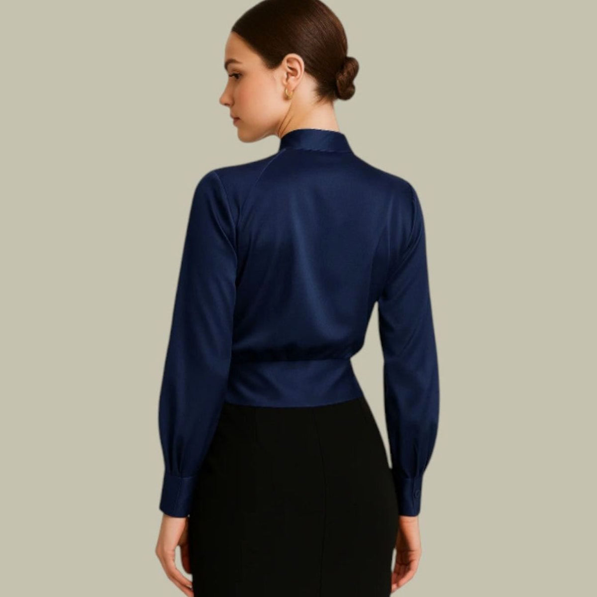 Women's Wrap-Front Long-Sleeve V-Neck Satin Blouse - view 2