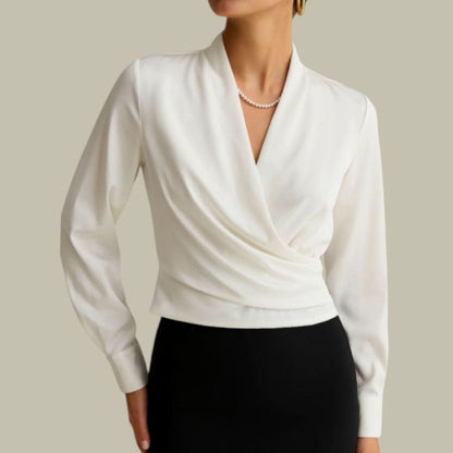 Women's Wrap-Front Long-Sleeve V-Neck Satin Blouse - view 3